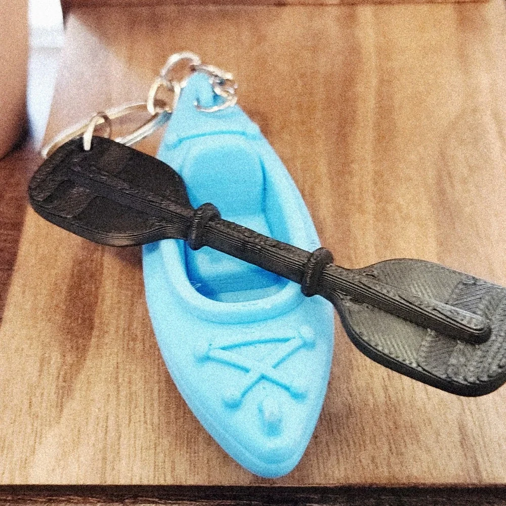 Unbranded Blue Kayak Keychain with Black Paddle Miniature Outdoor Accessory